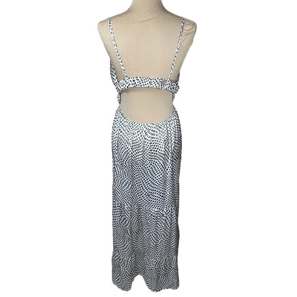 Indulge Maxi Dress Brown and Cream Dot V-Neck Open Back Size L Large - Picture 3 of 7